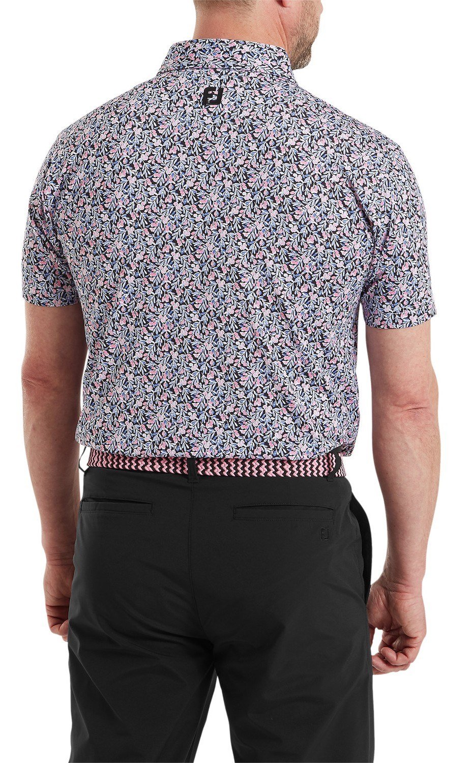 FootJoy Meadow Print Lisle polo homme, black/vivid violet/pink pop