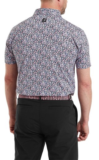 FootJoy Meadow Print Lisle polo homme, black/vivid violet/pink pop