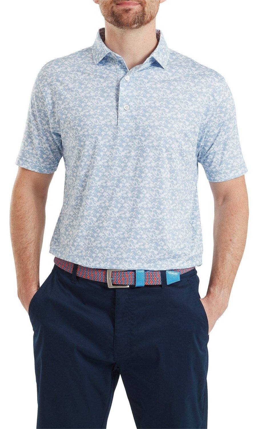 FootJoy Hidden Palm Print Lisle polo homme, chambray/white
