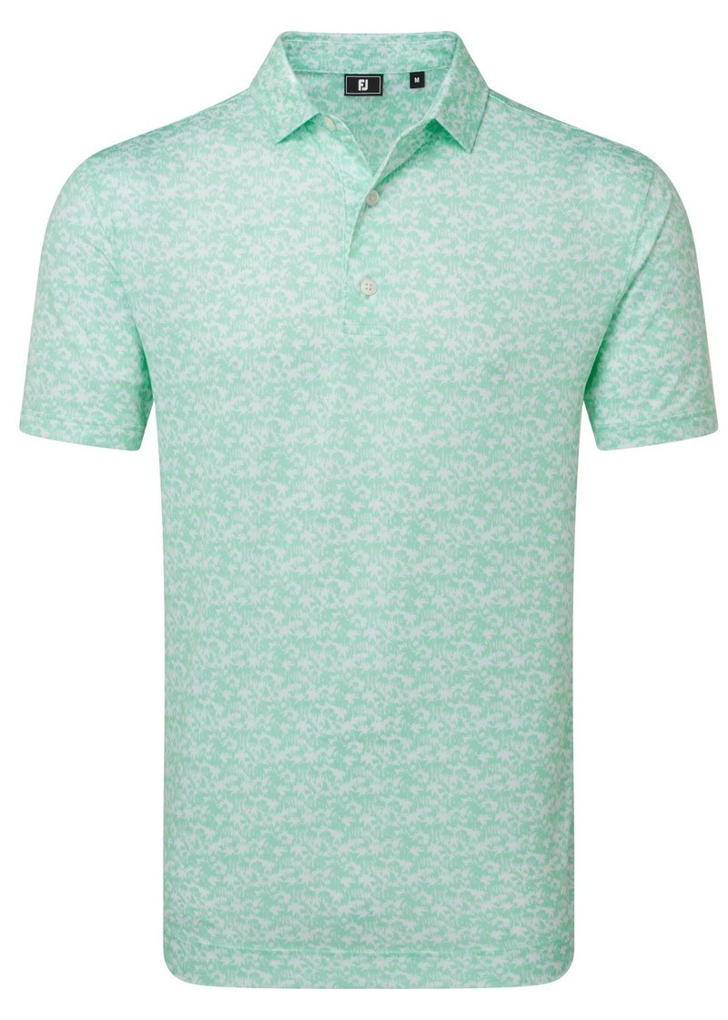 FootJoy Hidden Palm Print Lisle polo homme, sea glass/white