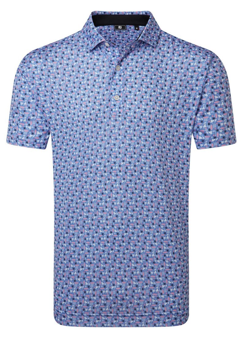 FootJoy Surfs Up Print Lisle polo homme, blanc/vivid violet/pink pop/noir