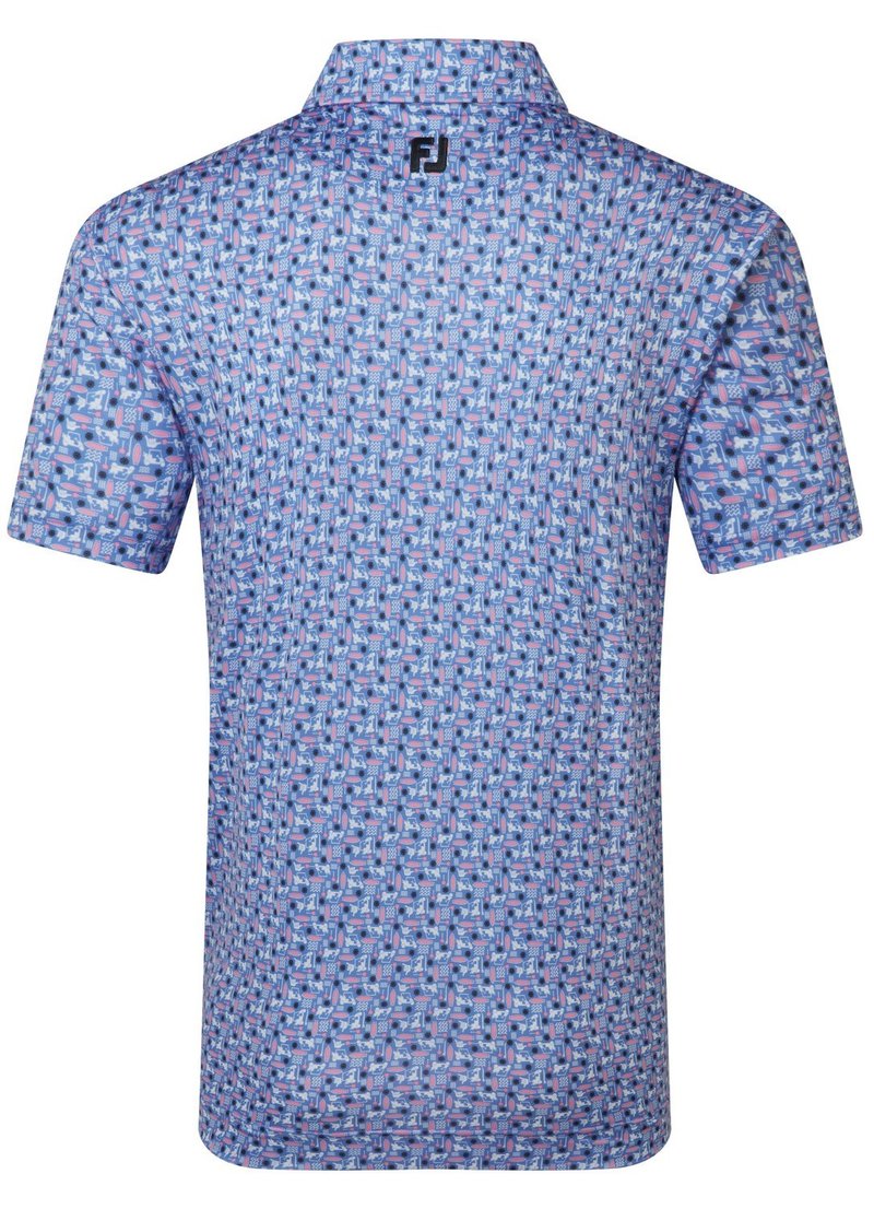 FootJoy Surfs Up Print Lisle polo homme, blanc/vivid violet/pink pop/noir