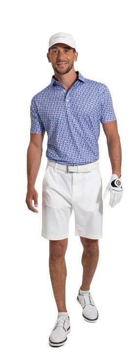 FootJoy Surfs Up Print Lisle polo homme, blanc/vivid violet/pink pop/noir