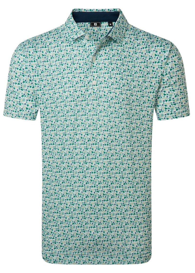 FootJoy Surfs Up Print Lisle polo homme, field green/white/sunshine/navy