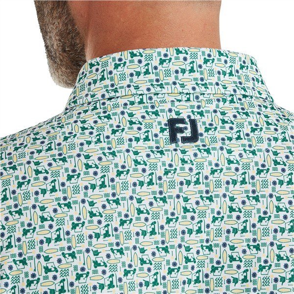 FootJoy Surfs Up Print Lisle polo homme, field green/white/sunshine/navy