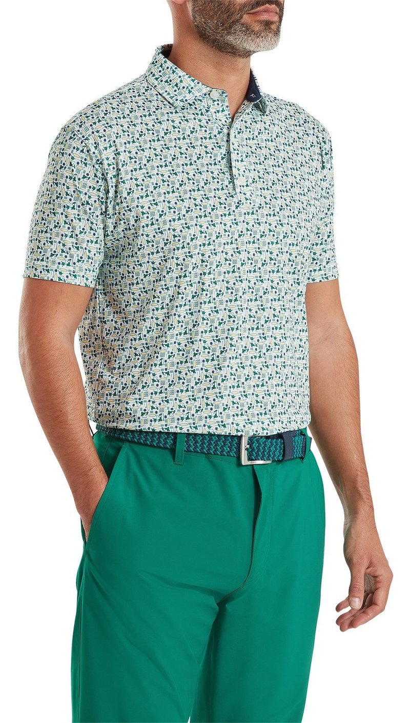 FootJoy Surfs Up Print Lisle polo homme, field green/white/sunshine/navy