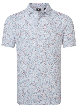 FootJoy Watercolour Floral Print Pique polo homme, blanc/chambray/nantucket red