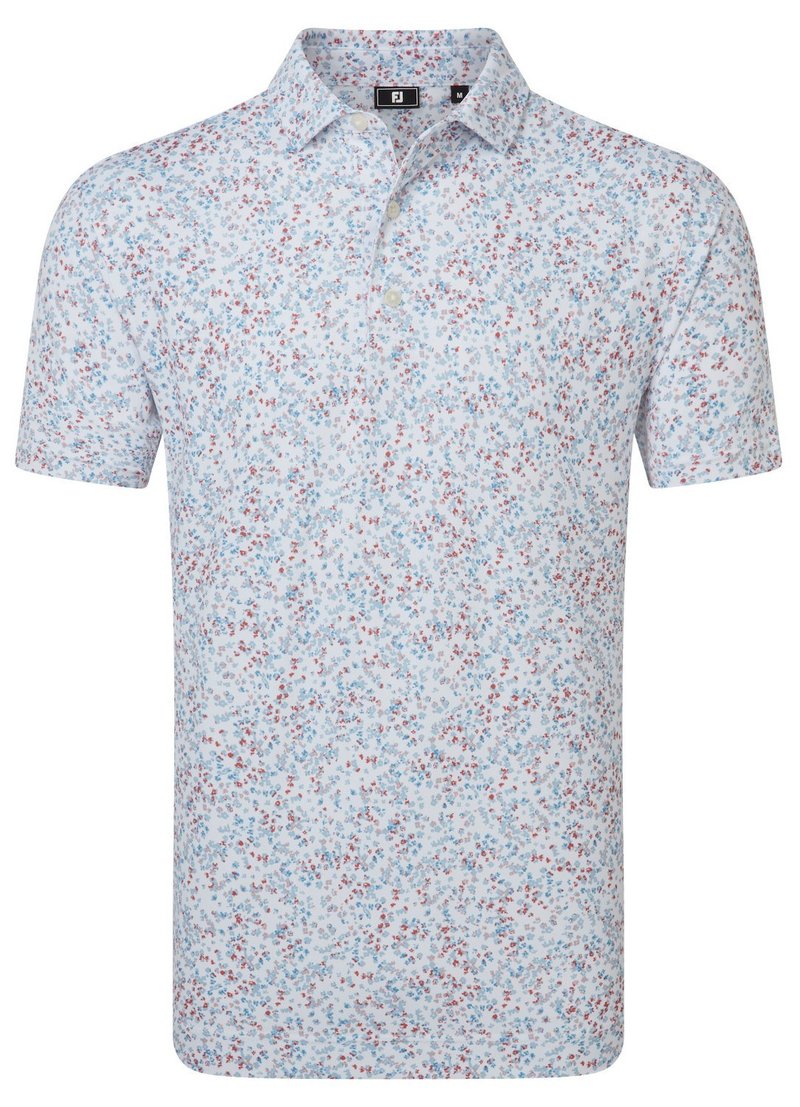 FootJoy Watercolour Floral Print Pique polo homme, blanc/chambray/nantucket red