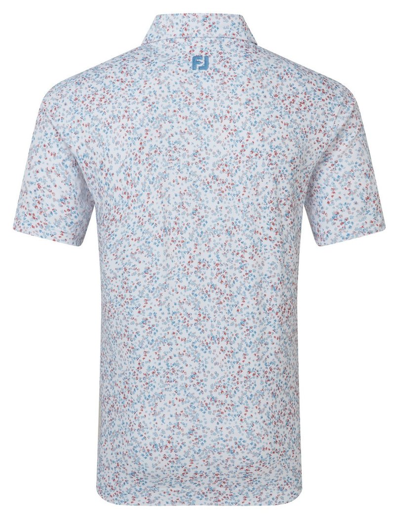 FootJoy Watercolour Floral Print Pique polo homme, blanc/chambray/nantucket red