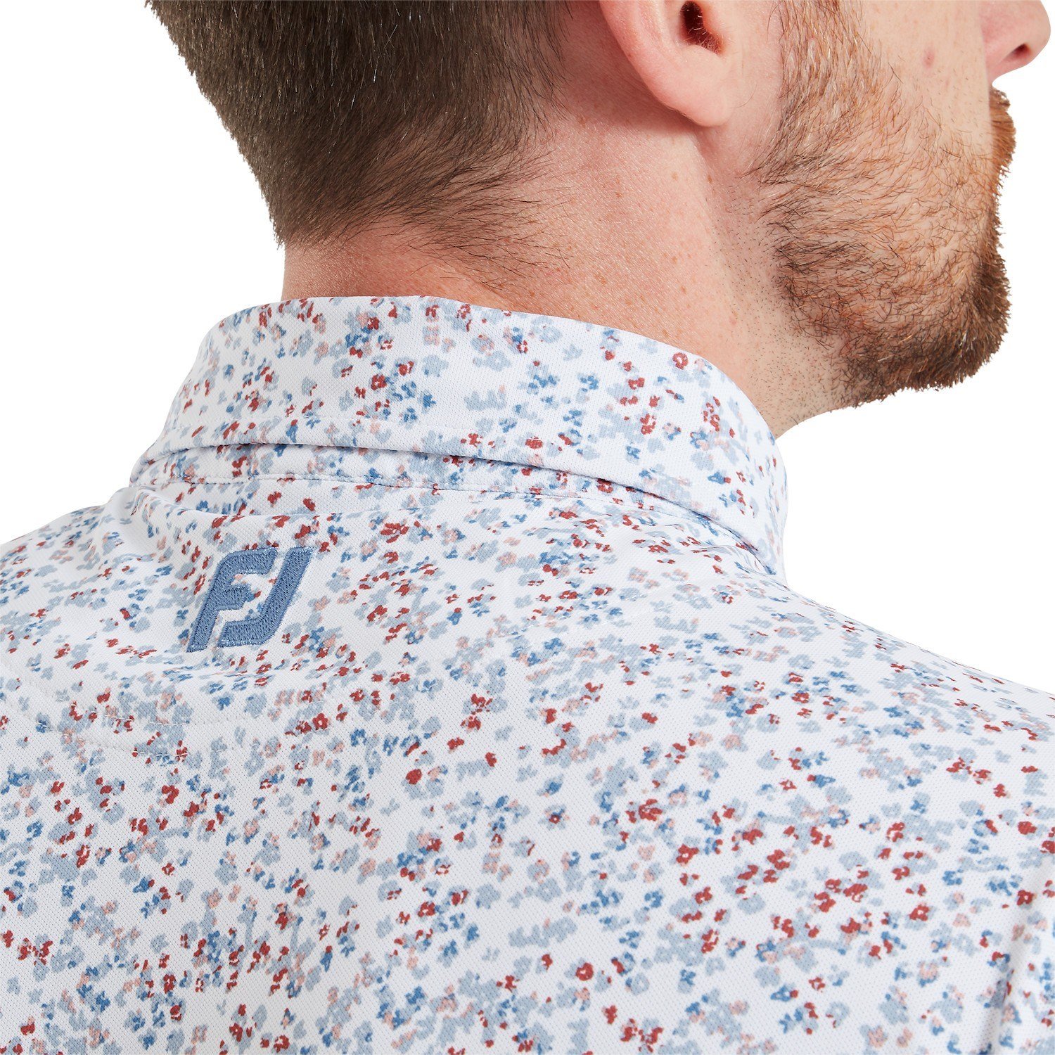 FootJoy Watercolour Floral Print Pique polo homme, blanc/chambray/nantucket red