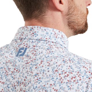 FootJoy Watercolour Floral Print Pique polo homme, blanc/chambray/nantucket red