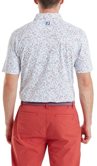 FootJoy Watercolour Floral Print Pique polo homme, blanc/chambray/nantucket red