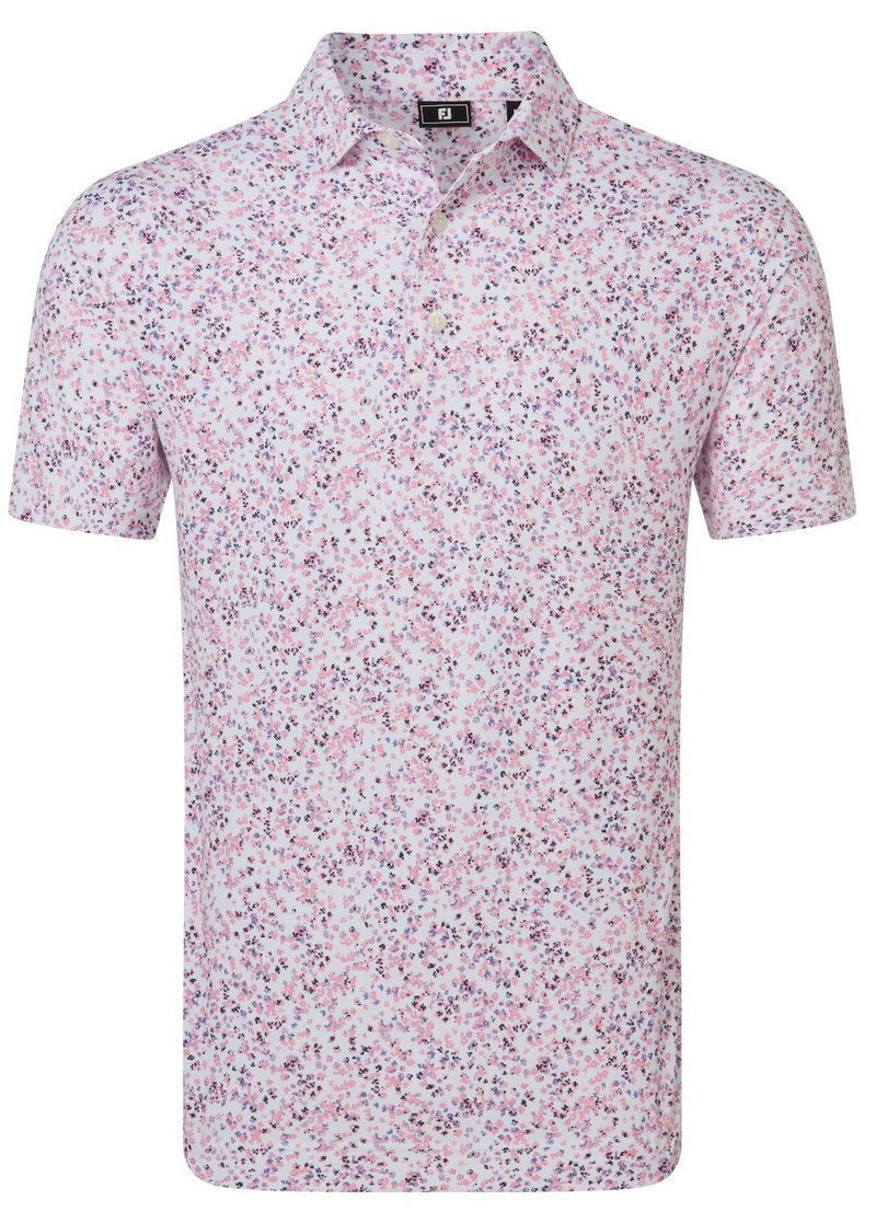 FootJoy Watercolour Floral Print Pique polo homme, blanc/pink pop/noir