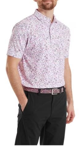 FootJoy Watercolour Floral Print Pique polo homme, blanc/pink pop/noir