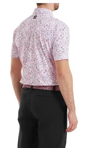 FootJoy Watercolour Floral Print Pique polo homme, blanc/pink pop/noir