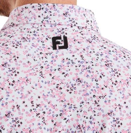 FootJoy Watercolour Floral Print Pique polo homme, blanc/pink pop/noir