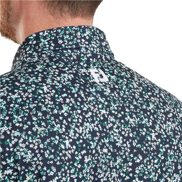 FootJoy Watercolour Floral Print Pique polo homme, navy/sunshine/field green