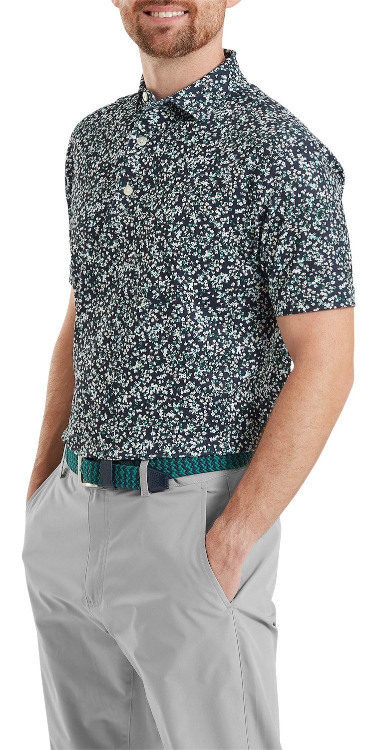 FootJoy Watercolour Floral Print Pique polo homme, navy/sunshine/field green