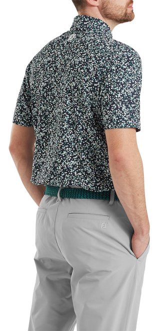 FootJoy Watercolour Floral Print Pique polo homme, navy/sunshine/field green
