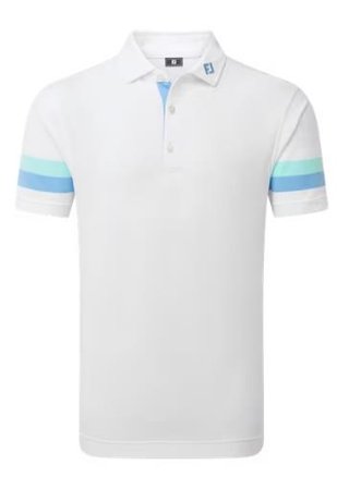 FootJoy Sleeve Stripe Pique polo homme, blanc/blue reef/sea glass
