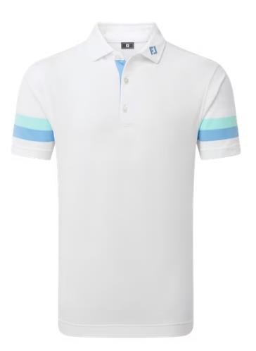 FootJoy Sleeve Stripe Pique polo homme, blanc/blue reef/sea glass