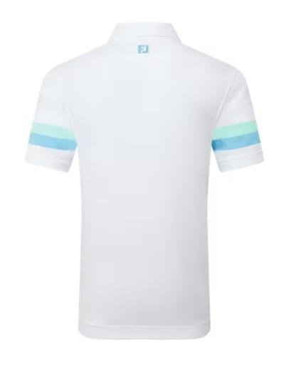 FootJoy Sleeve Stripe Pique polo homme, blanc/blue reef/sea glass