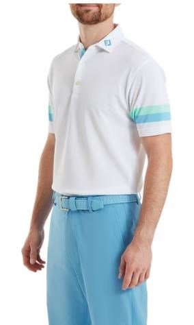 FootJoy Sleeve Stripe Pique polo homme, blanc/blue reef/sea glass