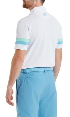 FootJoy Sleeve Stripe Pique polo homme, blanc/blue reef/sea glass