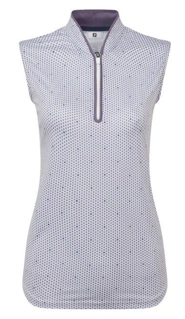 FootJoy Zip Front Tank Printed polo femme, navy/white/dusty violet