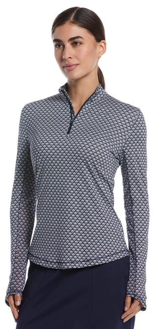Callaway Scarf Geo Print Long Sleeve polo femme, peacoat
