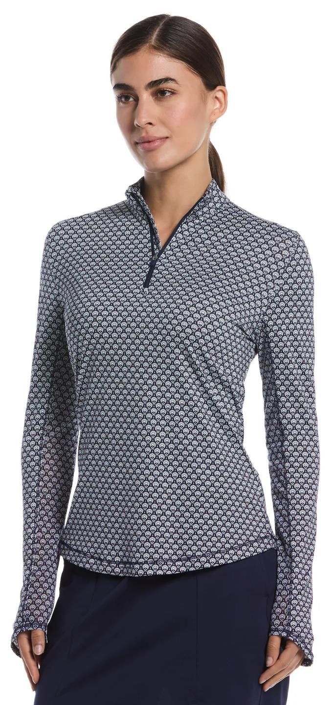 Callaway Scarf Geo Print Long Sleeve polo femme, peacoat
