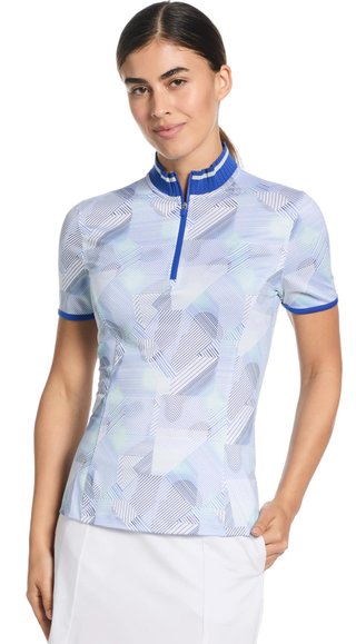 Callaway Sleeveless Rib Collar 1/4 ZIP Print polo femme, bright white