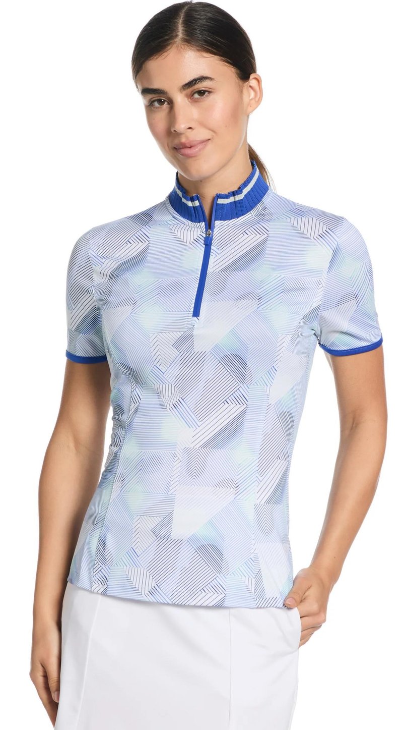 Callaway Sleeveless Rib Collar 1/4 ZIP Print polo femme, bright white
