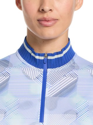 Callaway Sleeveless Rib Collar 1/4 ZIP Print polo femme, bright white