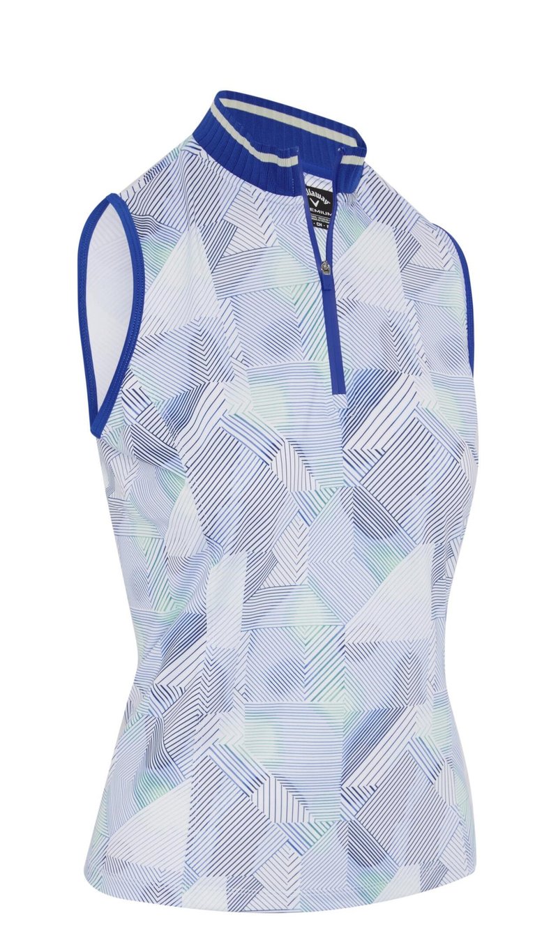 Callaway Sleeveless Rib Collar 1/4 Zip polo femme, brilliant white