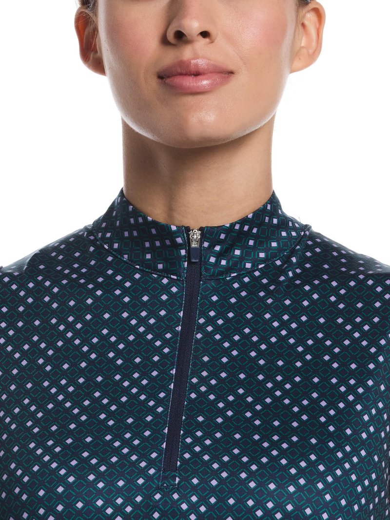 Callaway Sleeveless Framing Geo Print 1/4-Zip polo femme, peacoat