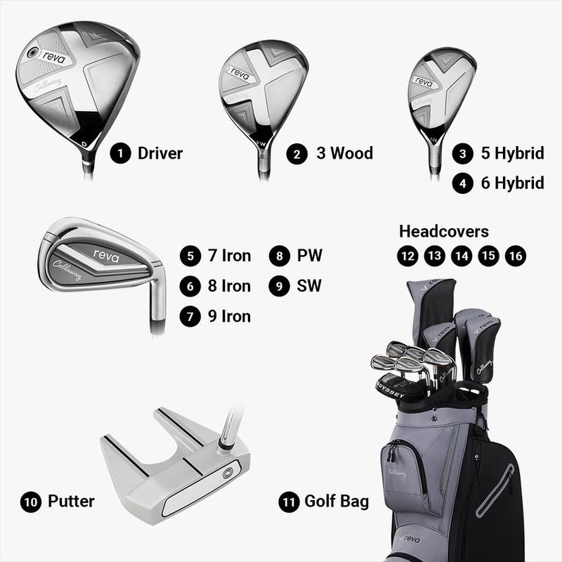 Callaway REVA 11PC Black set de golf femme, graphite, main gauche, Long +1" + sac chariot