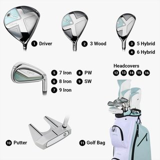 Callaway Reva 26 11PC Peach/Surf set de golf femme (graphite), main droite + sac chariot