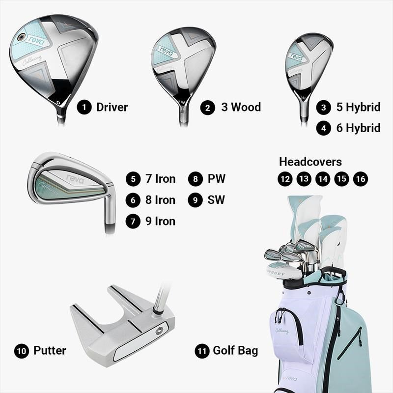 Callaway Reva 26 11PC Peach/Surf set de golf femme (graphite), main droite + sac chariot