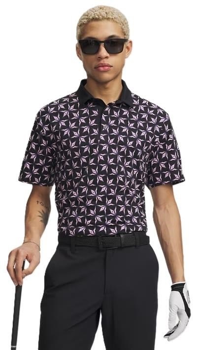 Under Armour ArmourDry Printed polo homme, noir/rose vif/blanc