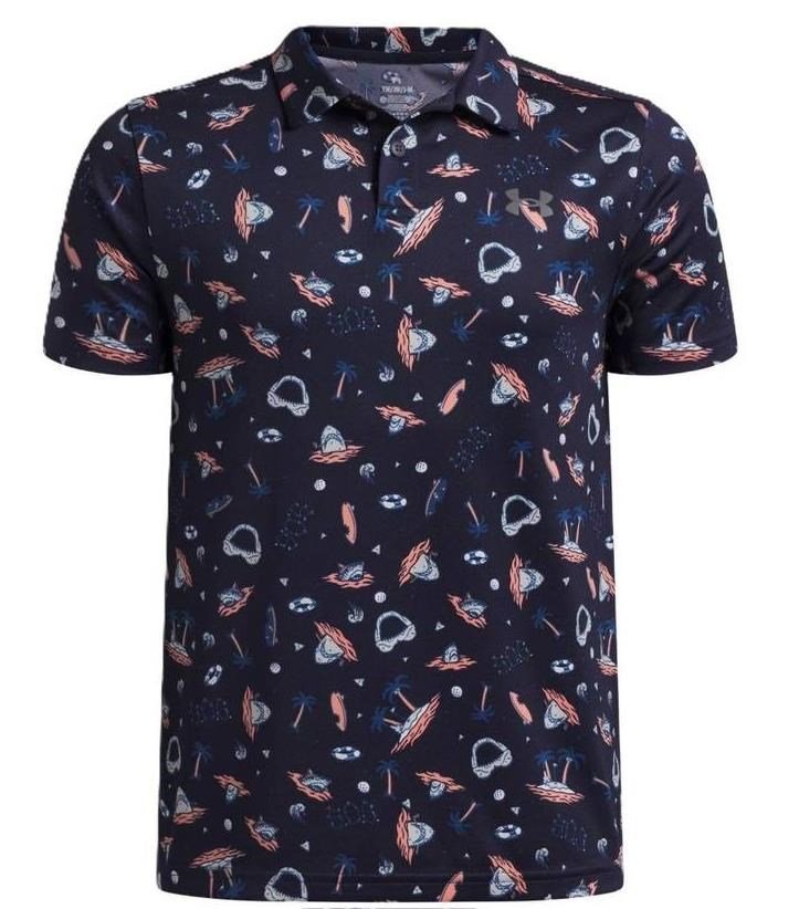 Under Armour Matchplay Printed junior polo, midnight navy/posh pink/castlerock