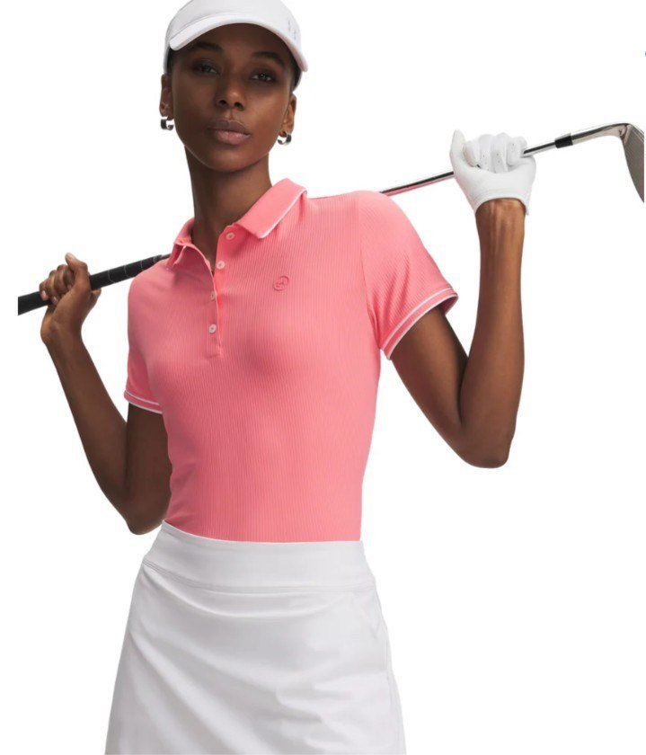 Under Armour Drive Chill polo femme, bittersweet pink/white