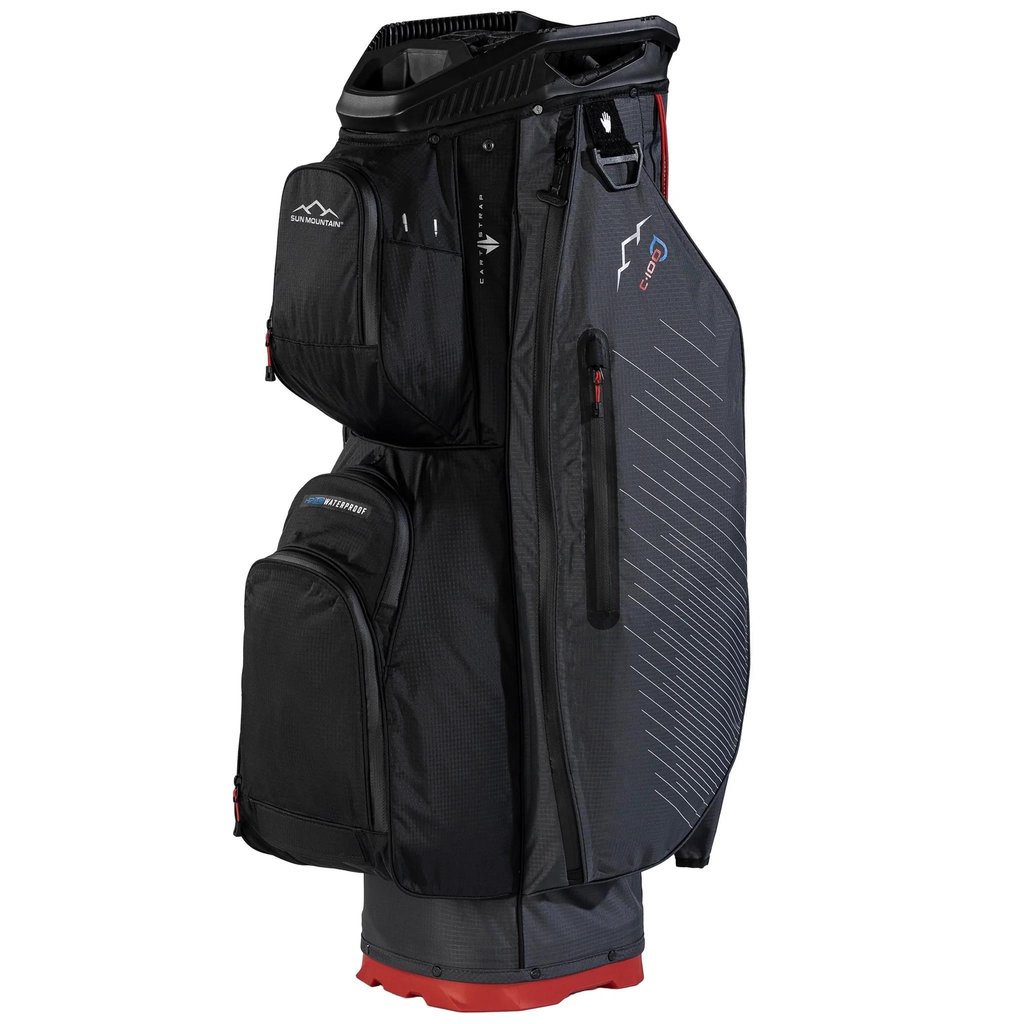 Sun Mountain H2NO C100 cart bag imperméable 14 voies, steel/black/red