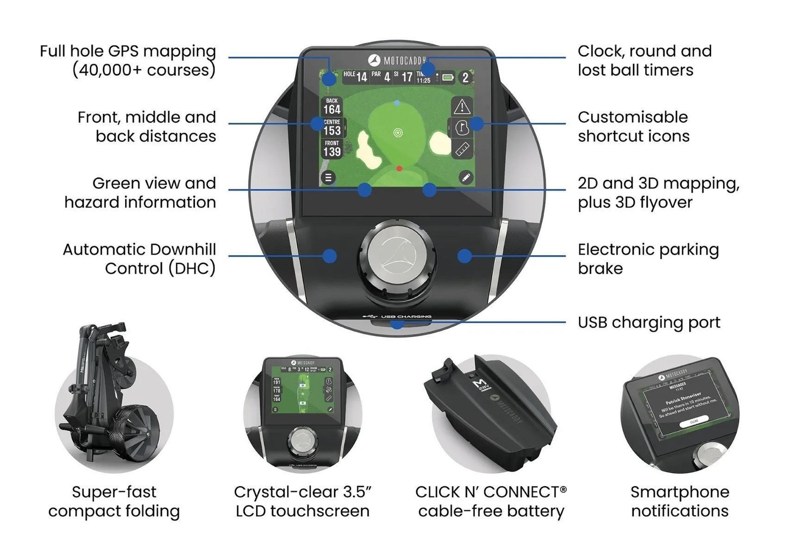 Motocaddy NEW M5 GPS DHC chariot électrique, Ultra Lithium