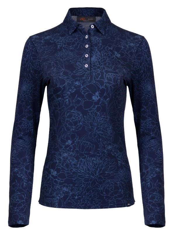 KJUS Hollow Pima Print longsleeve polo femme, atlanta blue/atlanta blue
