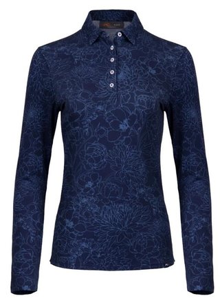 KJUS Hollow Pima Print longsleeve polo femme, atlanta blue/atlanta blue