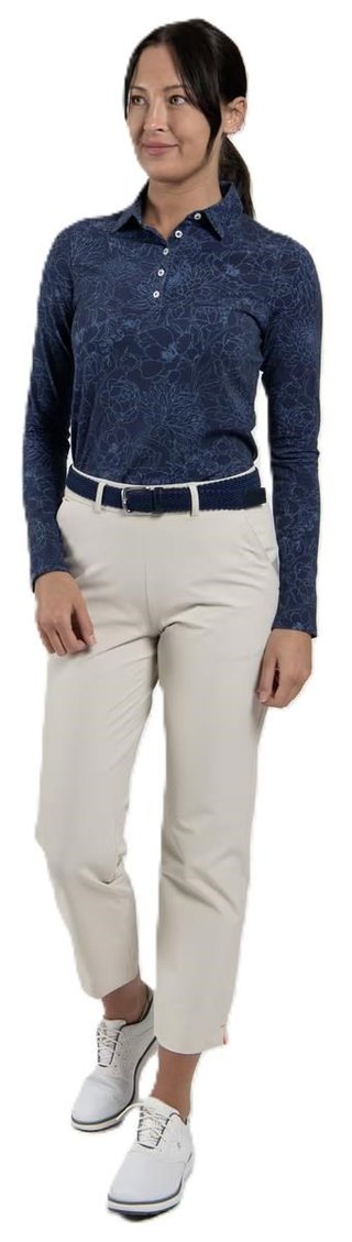 KJUS Hollow Pima Print longsleeve polo femme, atlanta blue/atlanta blue