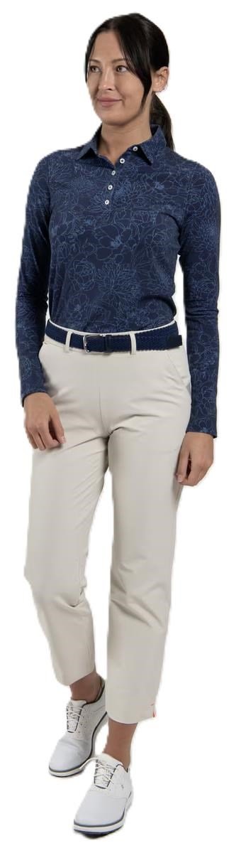 KJUS Hollow Pima Print longsleeve polo femme, atlanta blue/atlanta blue