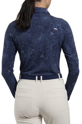KJUS Hollow Pima Print longsleeve polo femme, atlanta blue/atlanta blue