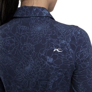KJUS Hollow Pima Print longsleeve polo femme, atlanta blue/atlanta blue